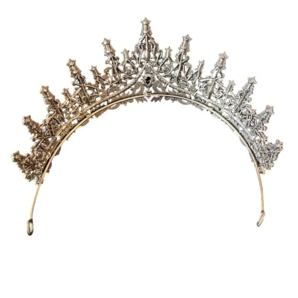 Gothic Crown Gold Metal with black‎ rhinestones - goth prom evil queen cosplay